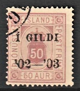 FRIMÆRKER ISLAND | 1902-03 - AFA 16 - Tjeneste I GILDI overtryk - 50 aur rødlilla tk. 14 - Stemplet